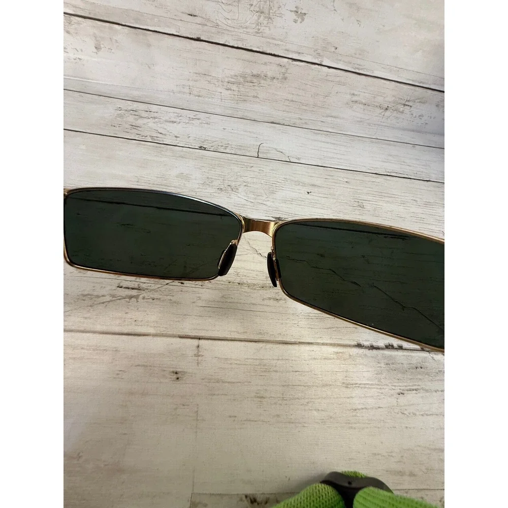 Gold Rectangular Wrap Sunglasses Dark Green Lens A559 13 65-132 with Green Strap